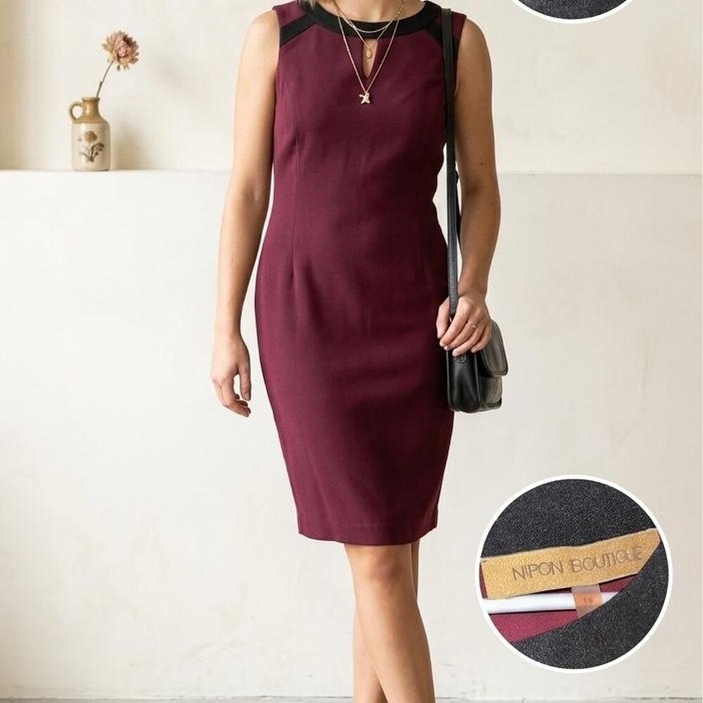 Albert Nipon Women's Burgundy and Black Dress